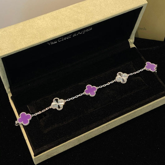 [Pearl Jewelrys]CLOVER  5 MOTIFS  PURPLE VIOLET BRACELET SILVER