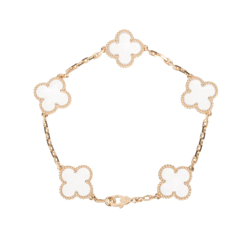 [Pearl Jewelrys]CLOVER 5 MOTIF ROCK CRYSTAL PINK GOLD BRACELET