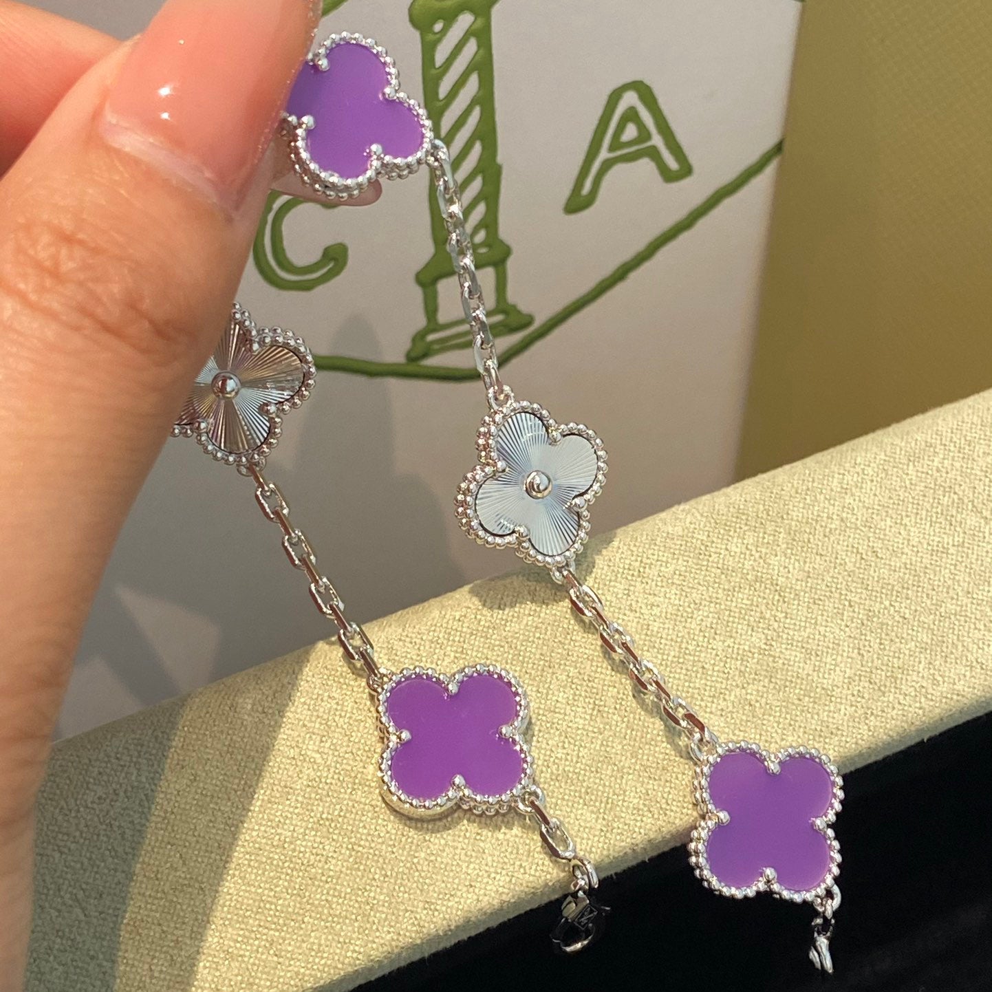 [Pearl Jewelrys]CLOVER  5 MOTIFS  PURPLE VIOLET BRACELET SILVER