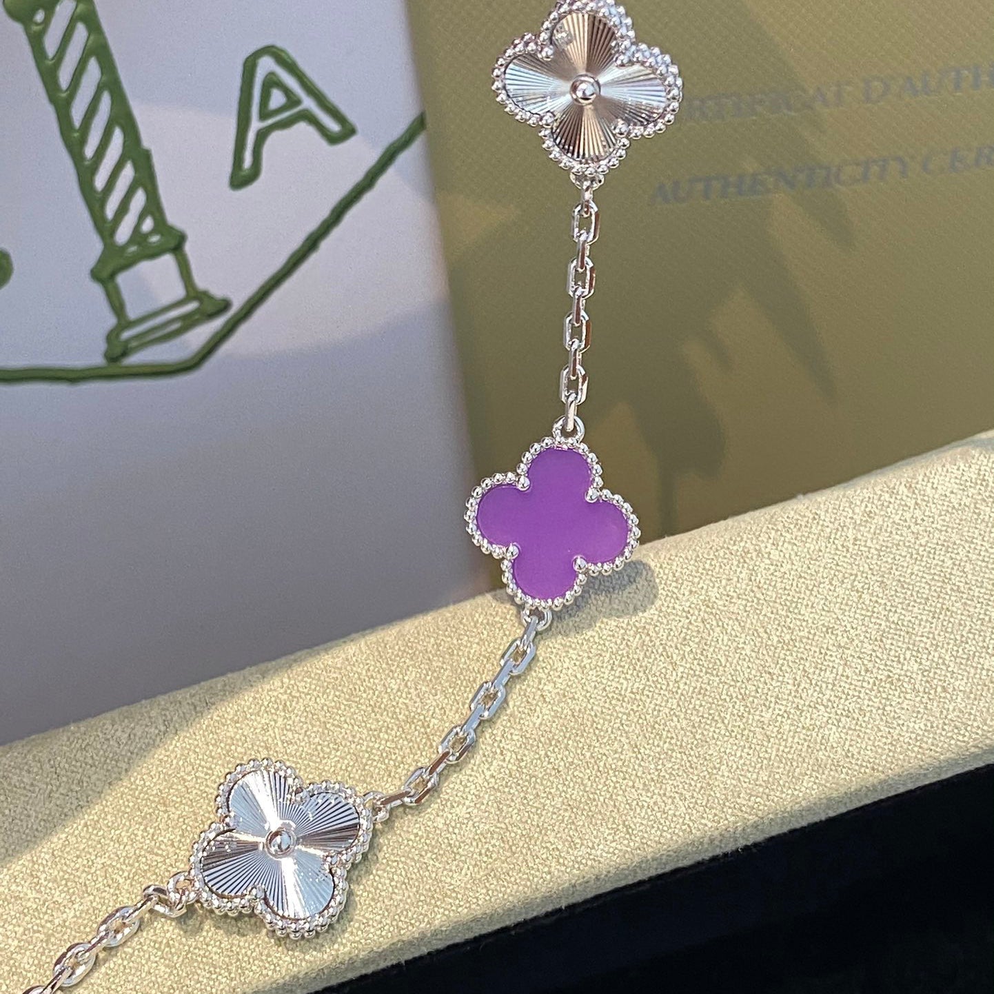 [Pearl Jewelrys]CLOVER  5 MOTIFS  PURPLE VIOLET BRACELET SILVER
