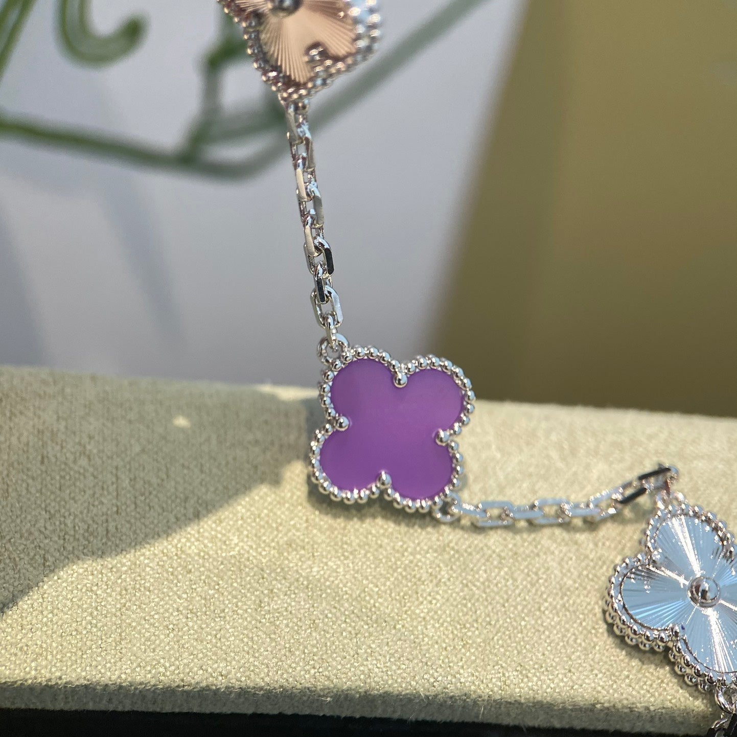 [Pearl Jewelrys]CLOVER  5 MOTIFS  PURPLE VIOLET BRACELET SILVER