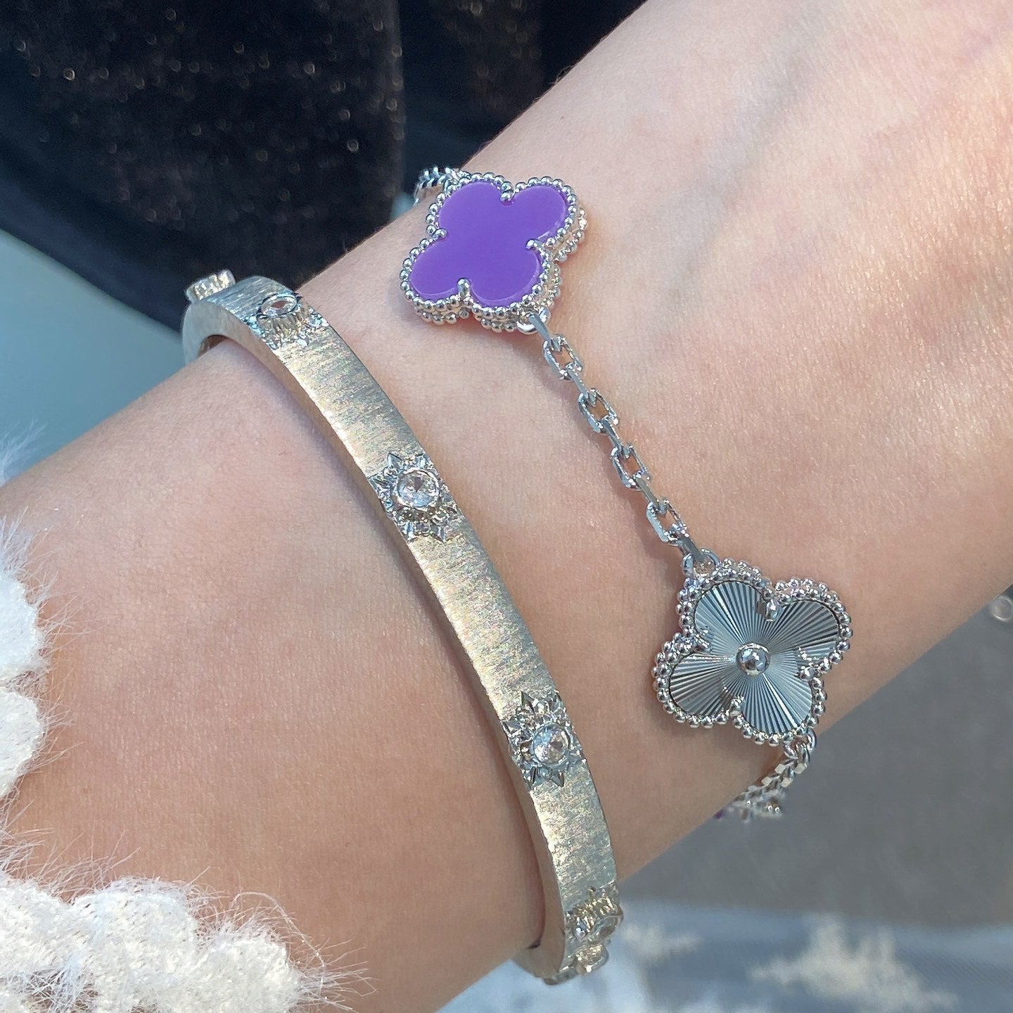[Pearl Jewelrys]CLOVER  5 MOTIFS  PURPLE VIOLET BRACELET SILVER