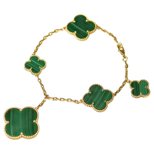 [Pearl Jewelrys]MAGIC CLOVER MALACHITE GOLD BRACELET 5 MOTIFS