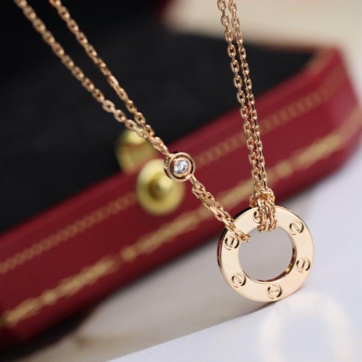 [Pearl Jewelrys]LOVE NECKLACE ADJUSTABLE ROSE GOLD 2 DIAMOND