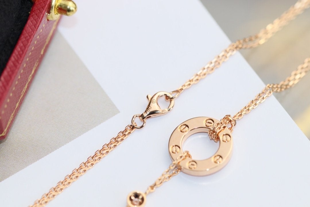 [Pearl Jewelrys]LOVE NECKLACE ADJUSTABLE ROSE GOLD 2 DIAMOND