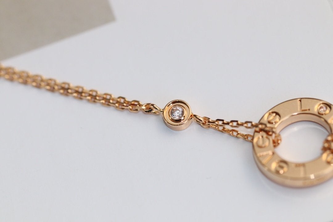 [Pearl Jewelrys]LOVE NECKLACE ADJUSTABLE ROSE GOLD 2 DIAMOND