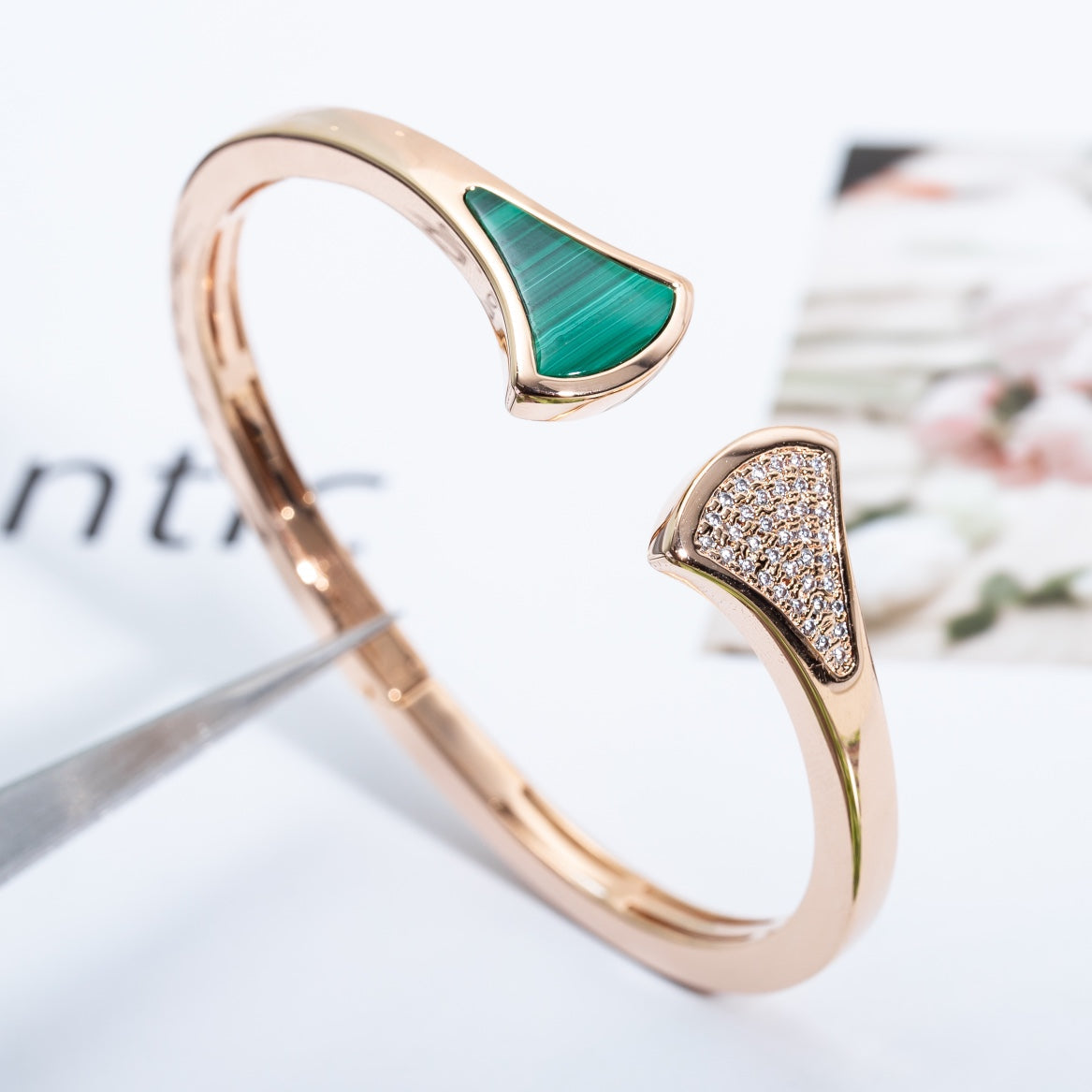 [Pearl Jewelrys]DREAM BRACELET OPEN MALACHITE PINK GOLD