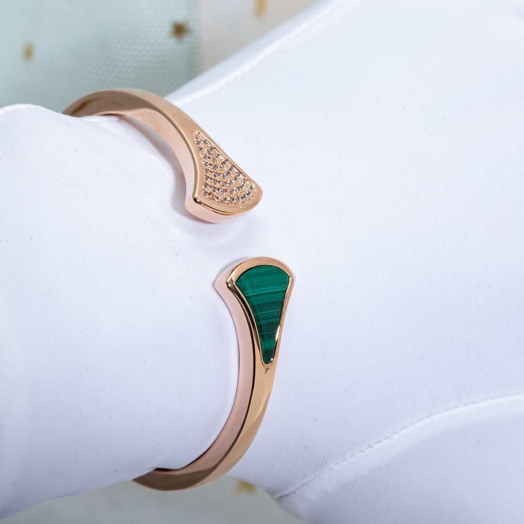 [Pearl Jewelrys]DREAM BRACELET OPEN MALACHITE PINK GOLD