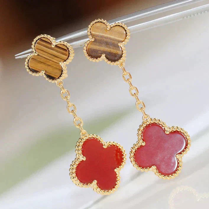 [Pearl Jewelrys]CLOVER  2 MOTIF  TIGER EYE CARNELIAN EARRINGS