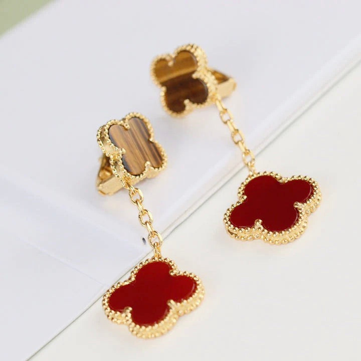 [Pearl Jewelrys]CLOVER  2 MOTIF  TIGER EYE CARNELIAN EARRINGS