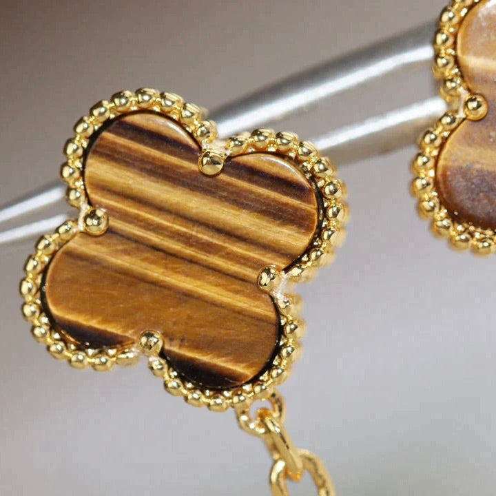 [Pearl Jewelrys]CLOVER  2 MOTIF  TIGER EYE CARNELIAN EARRINGS