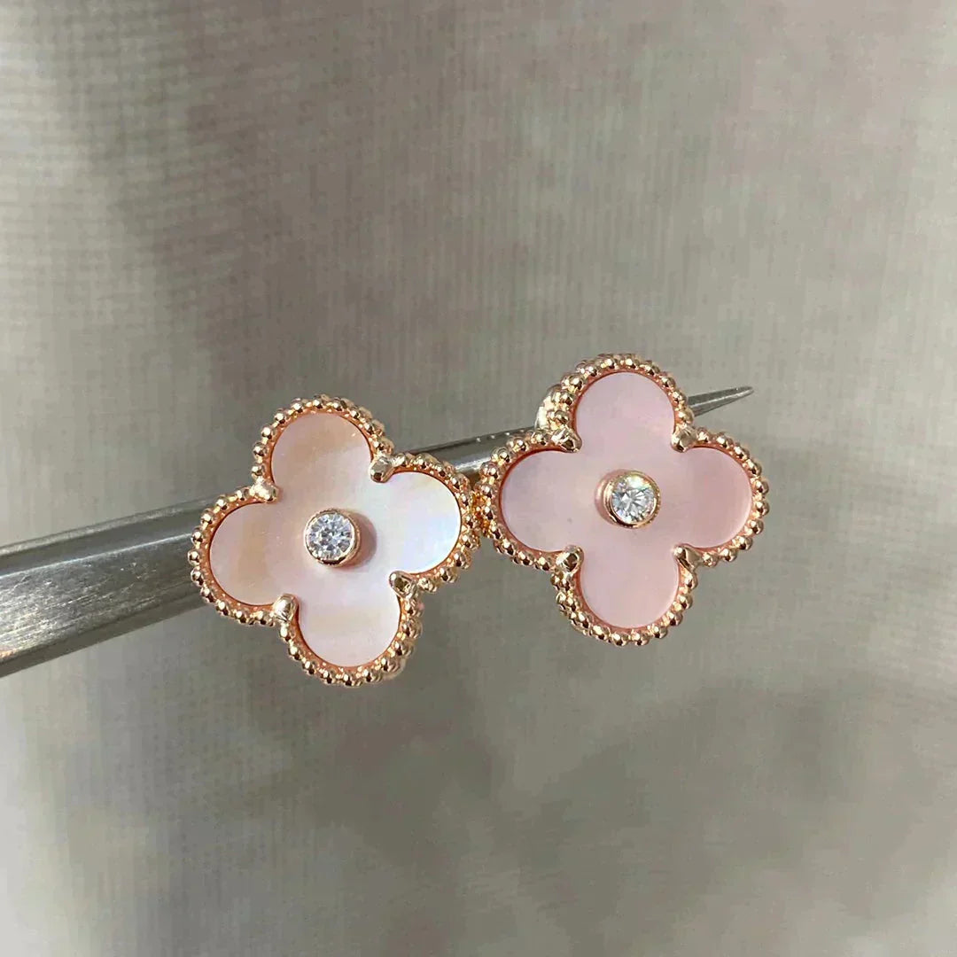 [Pearl Jewelrys]CLOVER MEDIUM 1 MOTIFS  PINK MOP DIAMOND EARRINGS