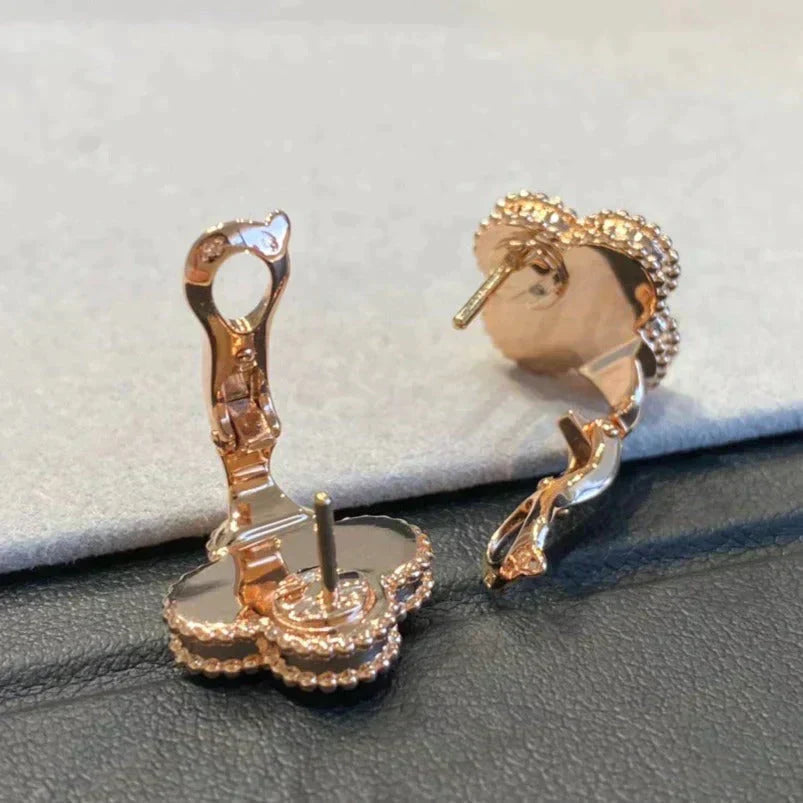 [Pearl Jewelrys]CLOVER MEDIUM 1 MOTIFS GRAY MOP  DIAMOND EARRINGS