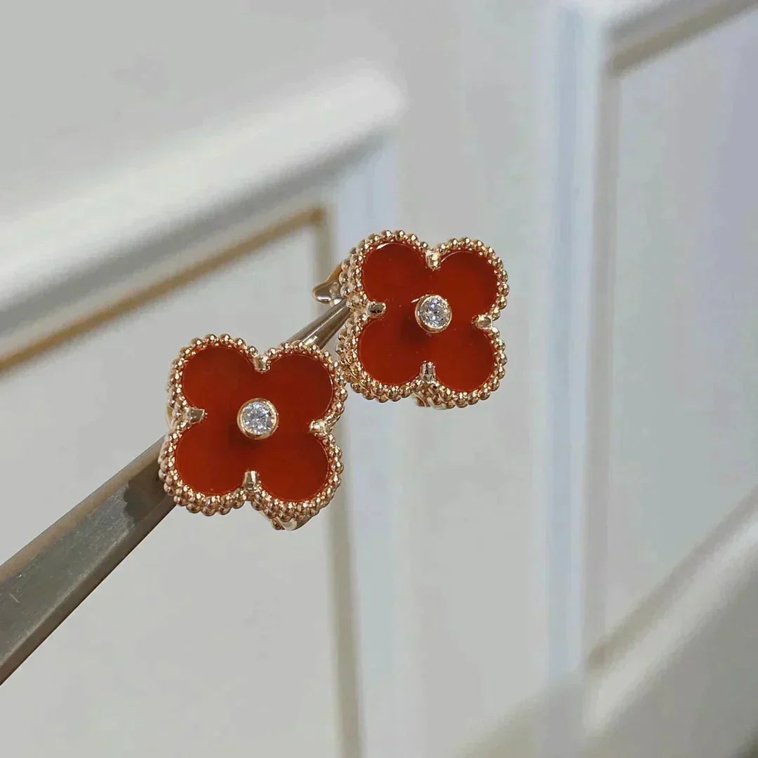 [Pearl Jewelrys]CLOVER MEDIUM 1 MOTIFS CARNELIAN  DIAMOND earrings