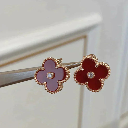 [Pearl Jewelrys]CLOVER MEDIUM 1 MOTIFS CARNELIAN  DIAMOND earrings