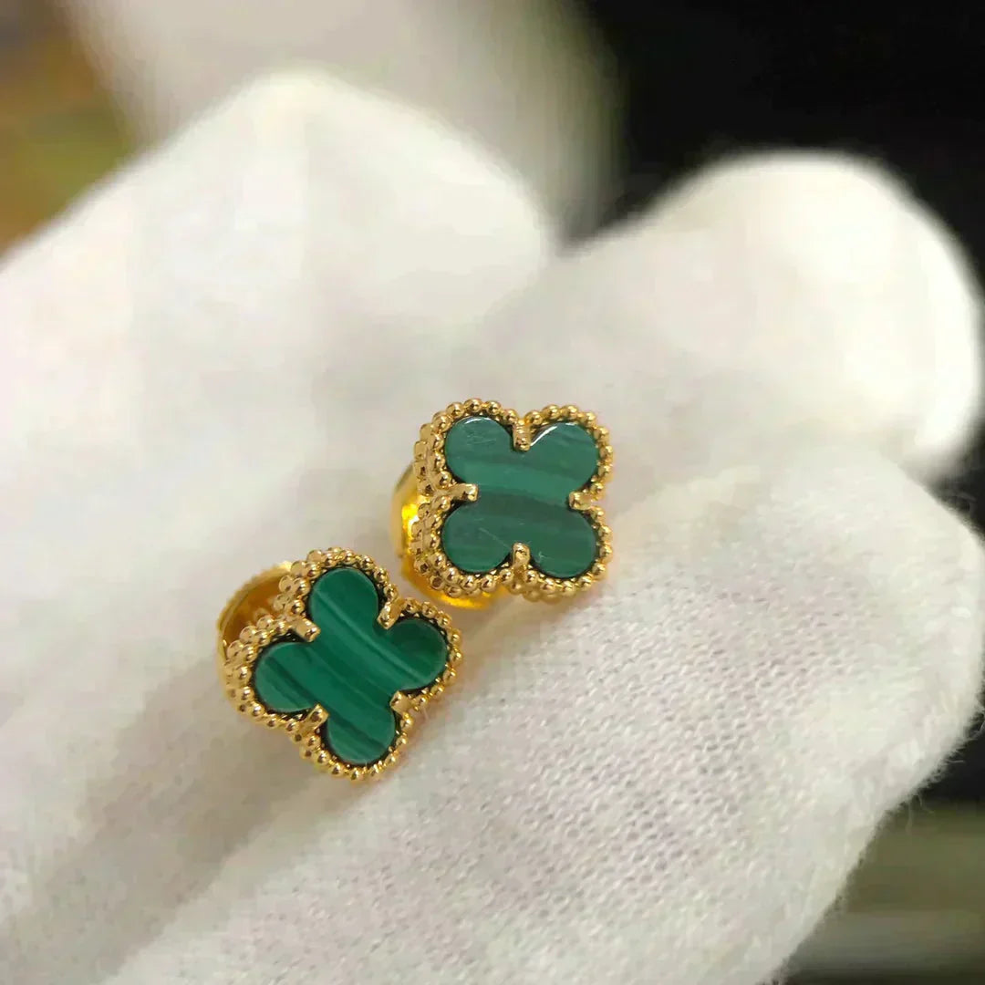 [Pearl Jewelrys]CLOVER MINI 9.5MM MALACHITE  EARRINGS