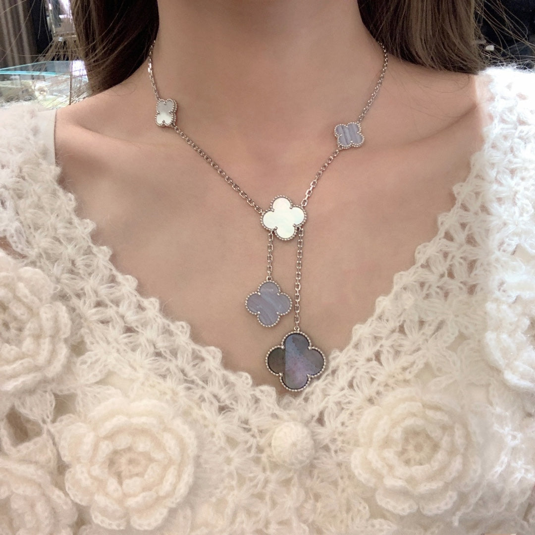 [Pearl Jewelrys]CLOVER MOP CHALCEDONY NECKLACE SILVER 6 MOTIF