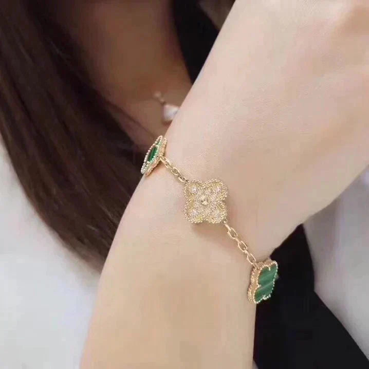 [Pearl Jewelrys]CLOVER  5 MOTIF MALACHITE DIAMOND BRACELET