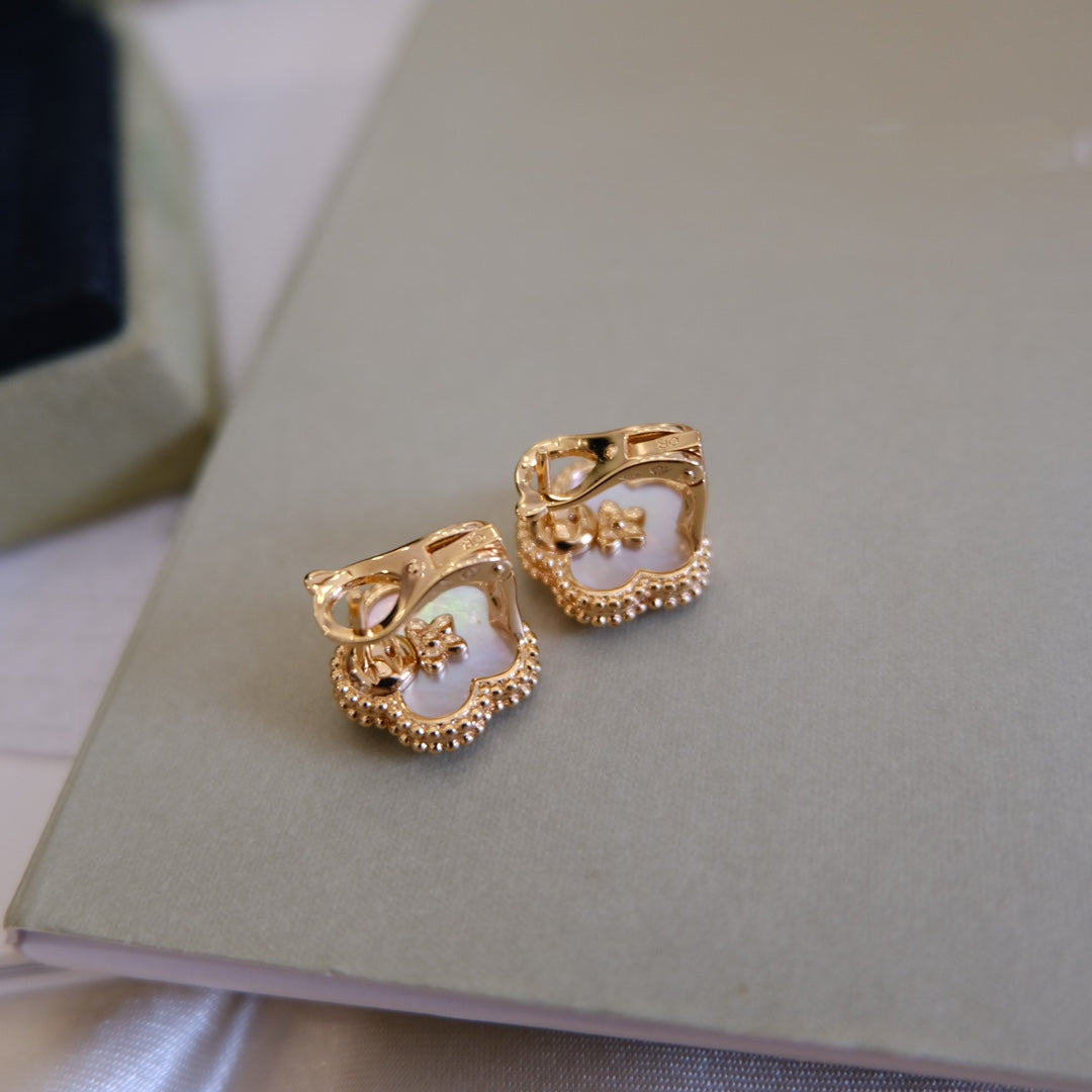 [Pearl Jewelrys]LUCKY PINK GOLD WHITE MOP EARRINGS