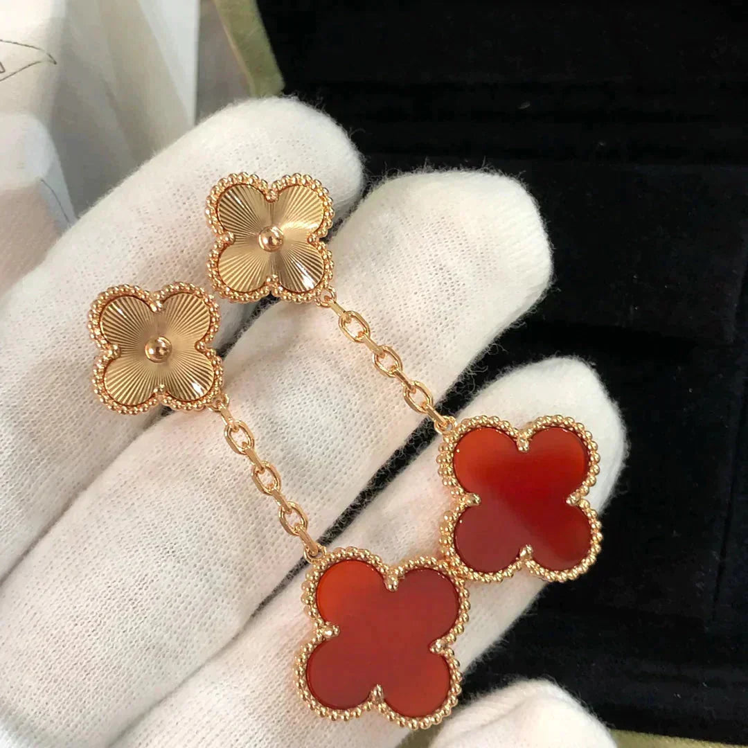 [Pearl Jewelrys]CLOVER 2 MOTIF  LASER CARNELIAN EARRINGS