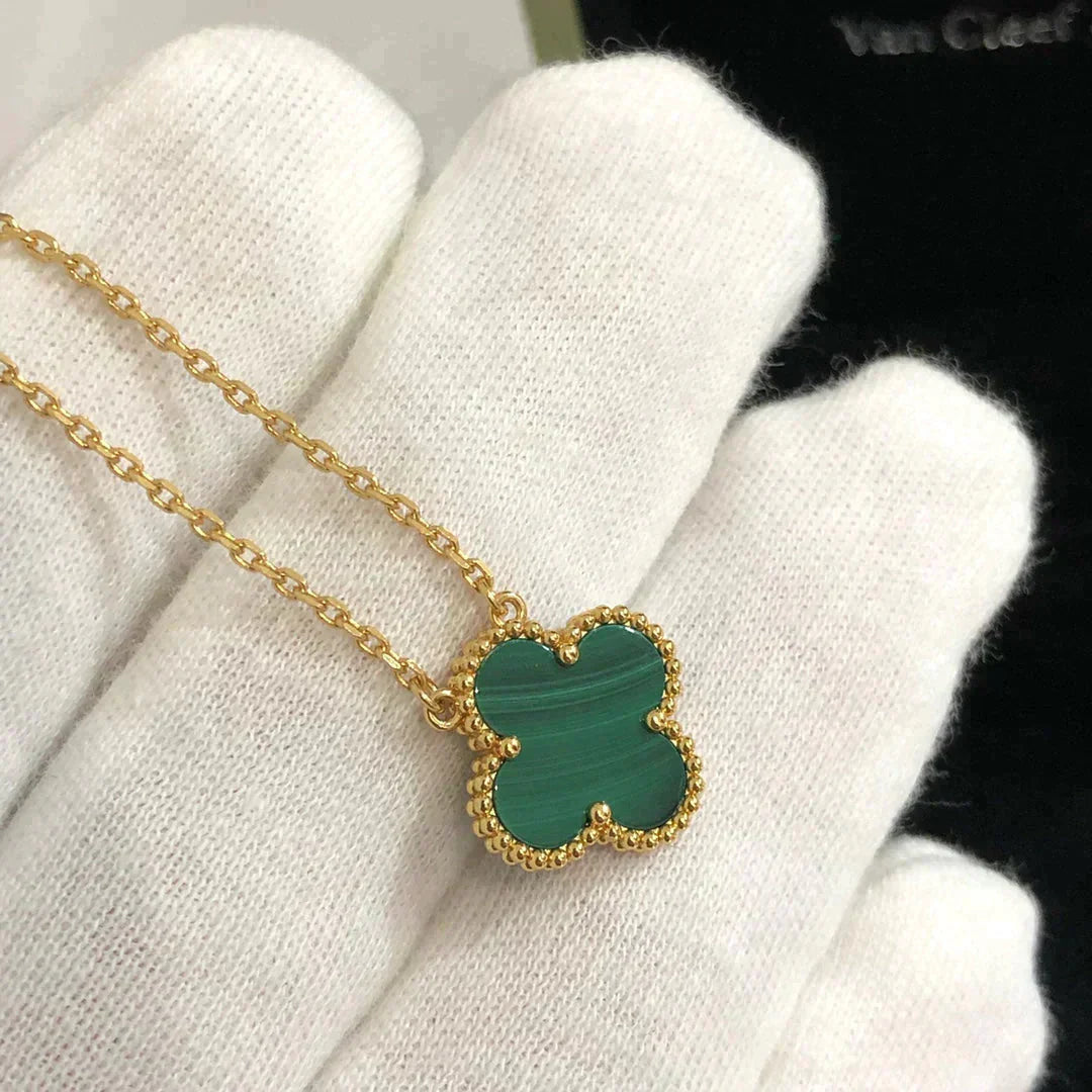 [Pearl Jewelrys]CLOVER 15MM MALACHITE SINGLE FLOWER  NECKLACE