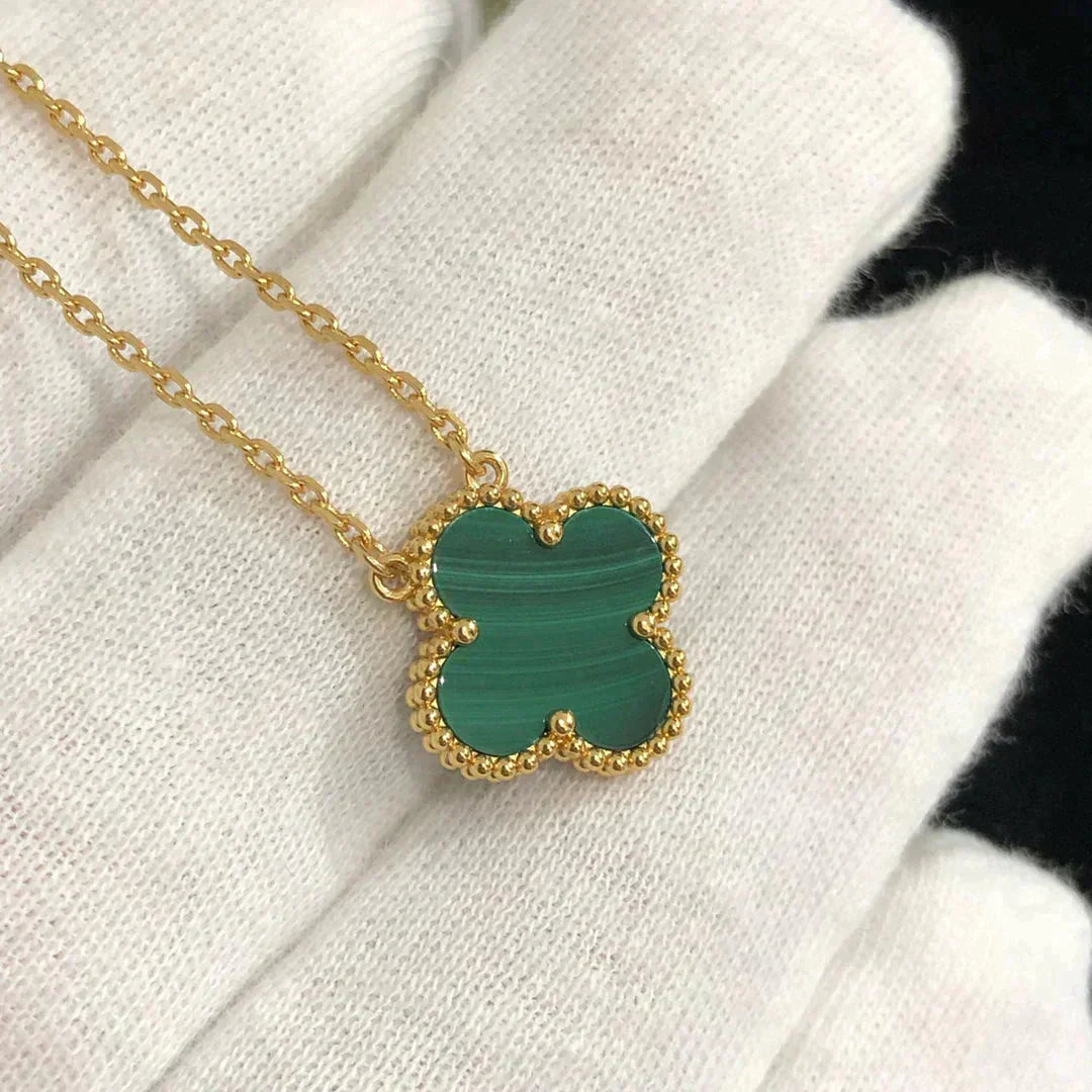 [Pearl Jewelrys]CLOVER 15MM MALACHITE SINGLE FLOWER  NECKLACE