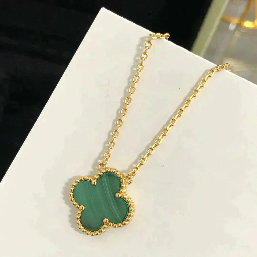 [Pearl Jewelrys]CLOVER 15MM MALACHITE SINGLE FLOWER  NECKLACE