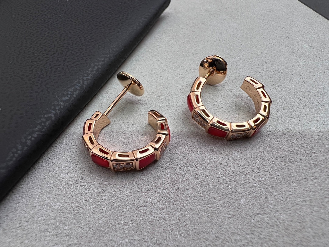 [Pearl Jewelrys]SERPENTI CARNELIAN PINK GOLD EARRINGS