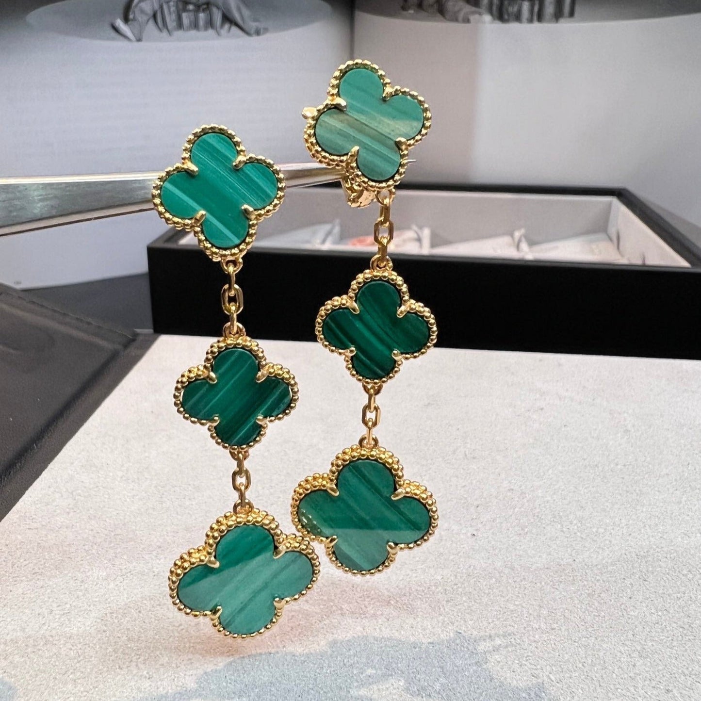 [Pearl Jewelrys]CLOVER MALACHITE 3 MOTIFS GOLD