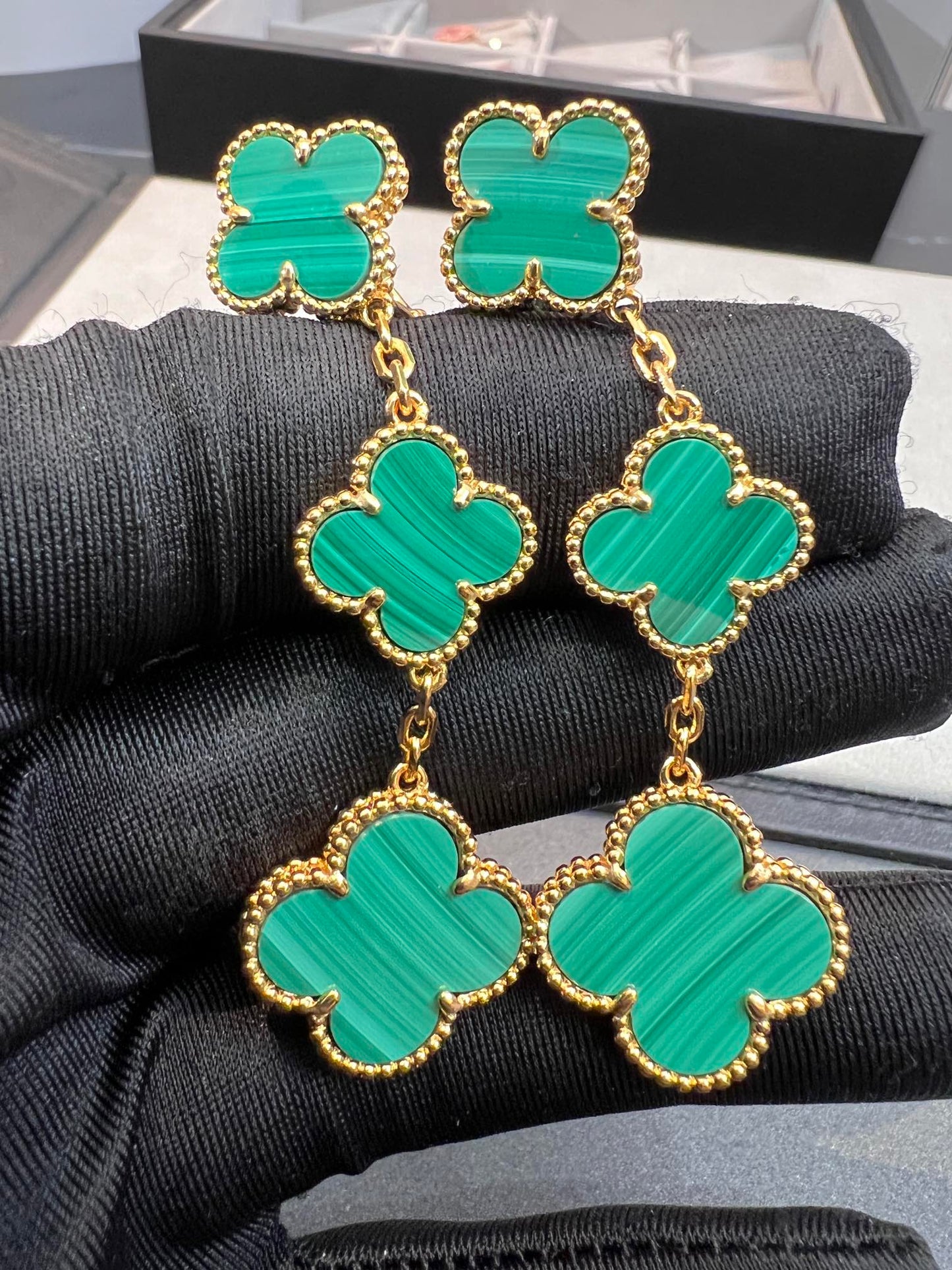 [Pearl Jewelrys]CLOVER MALACHITE 3 MOTIFS GOLD
