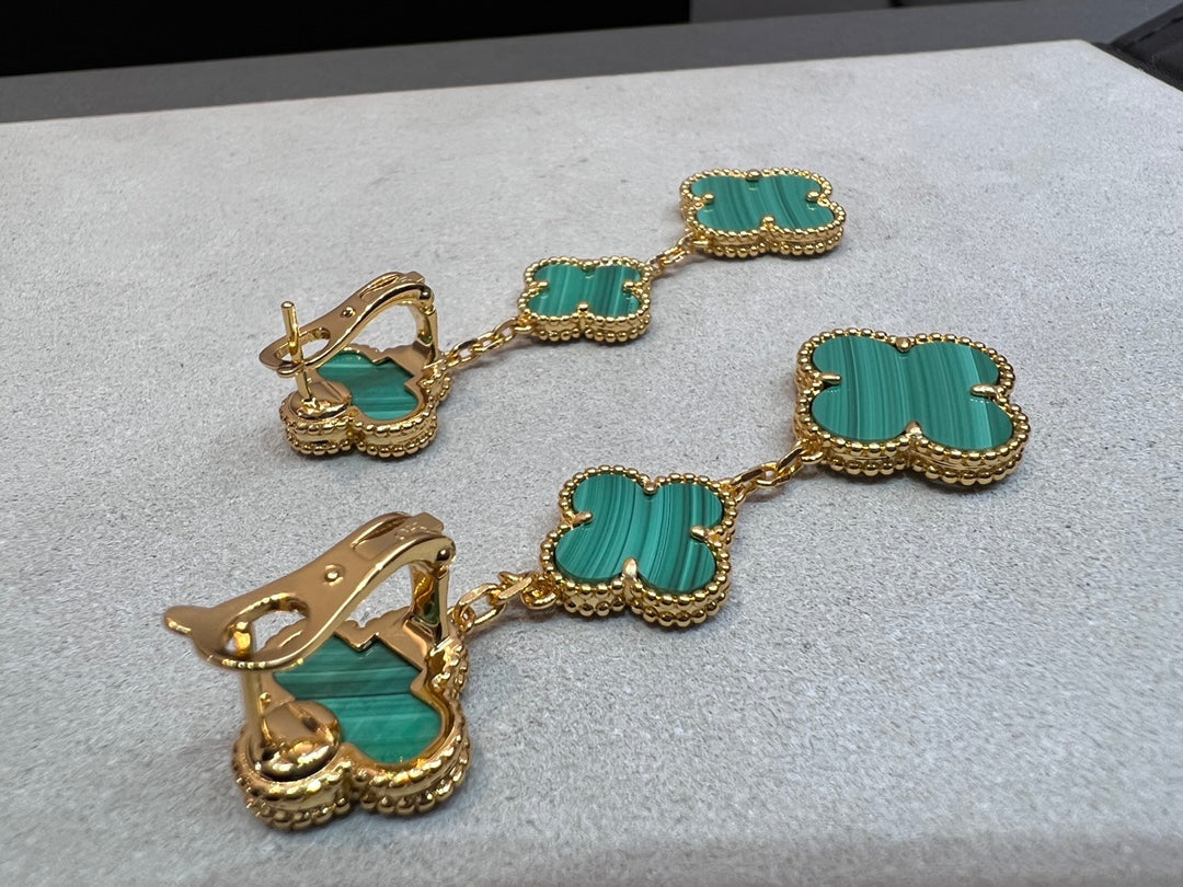 [Pearl Jewelrys]CLOVER MALACHITE 3 MOTIFS GOLD