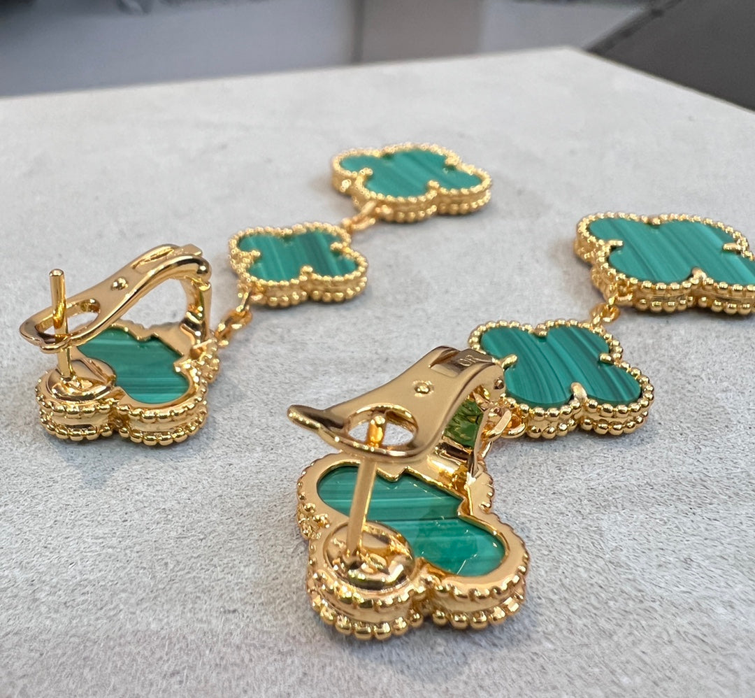 [Pearl Jewelrys]CLOVER MALACHITE 3 MOTIFS GOLD