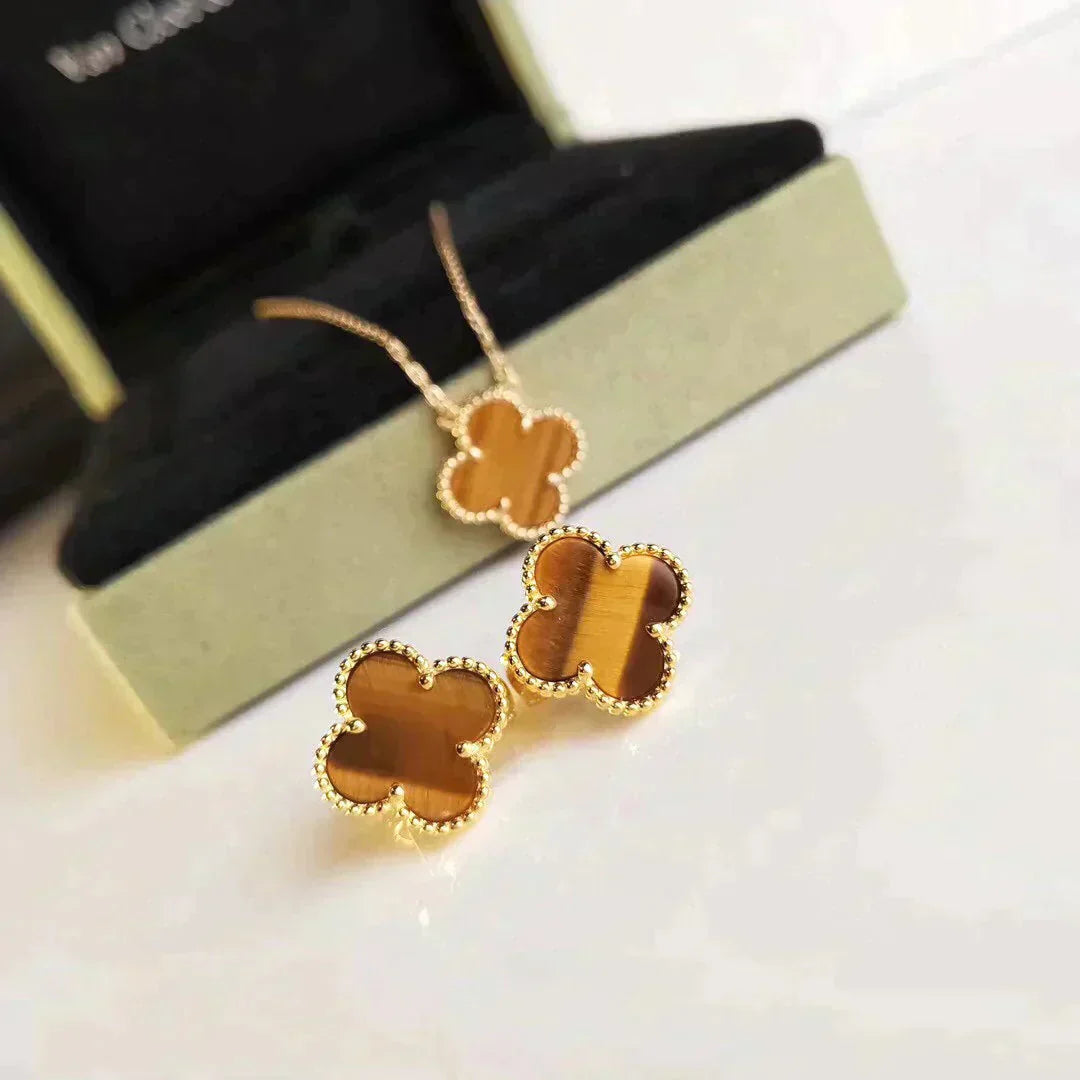 [Pearl Jewelrys]CLOVER MEDIUM 1 MOTIFS TIGER EYE EARRINGS