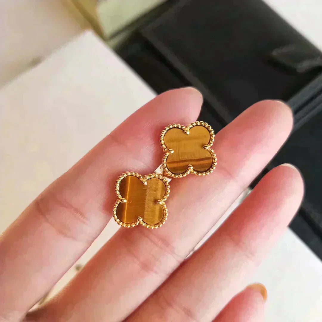 [Pearl Jewelrys]CLOVER MEDIUM 1 MOTIFS TIGER EYE EARRINGS