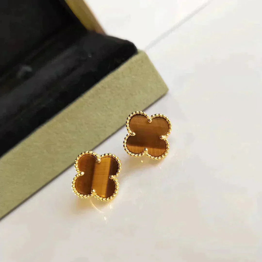 [Pearl Jewelrys]CLOVER MEDIUM 1 MOTIFS TIGER EYE EARRINGS