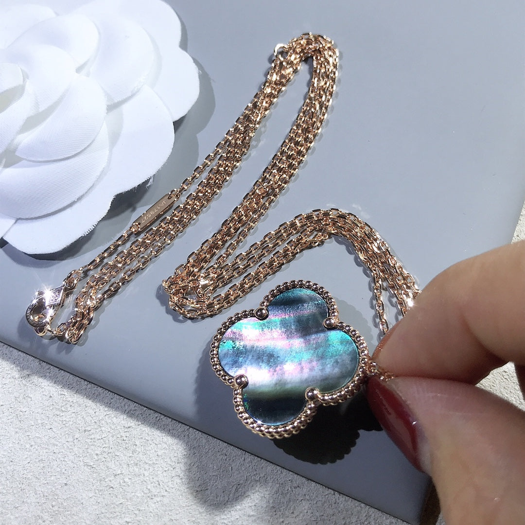 [Pearl Jewelrys]CLOVER 25MM GOLD DARK MOP BIG CLOVER NECKLACE