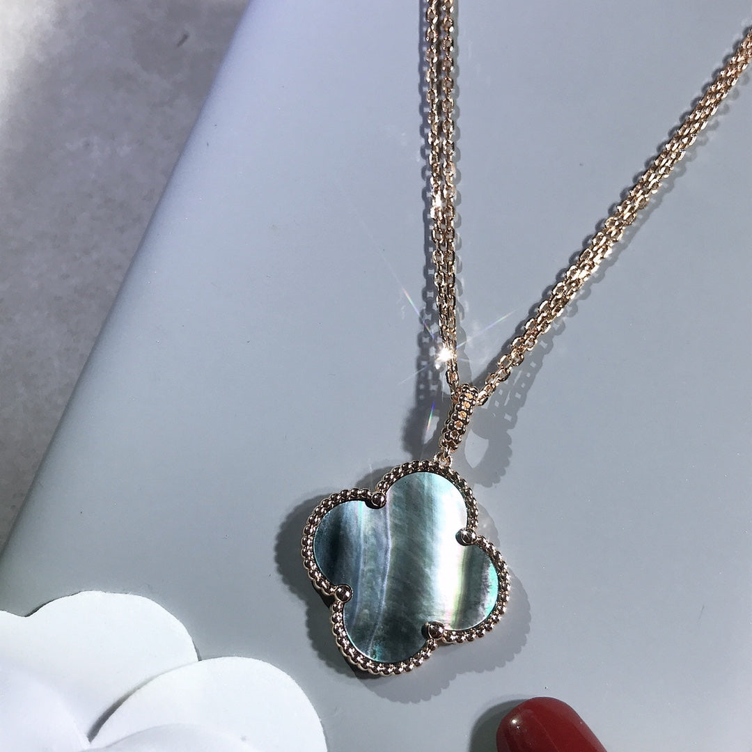 [Pearl Jewelrys]CLOVER 25MM GOLD DARK MOP BIG CLOVER NECKLACE