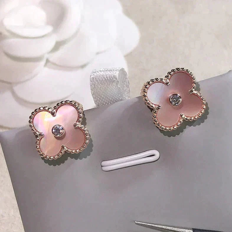 [Pearl Jewelrys]CLOVER MEDIUM 1 MOTIFS  PINK MOP DIAMOND EARRINGS