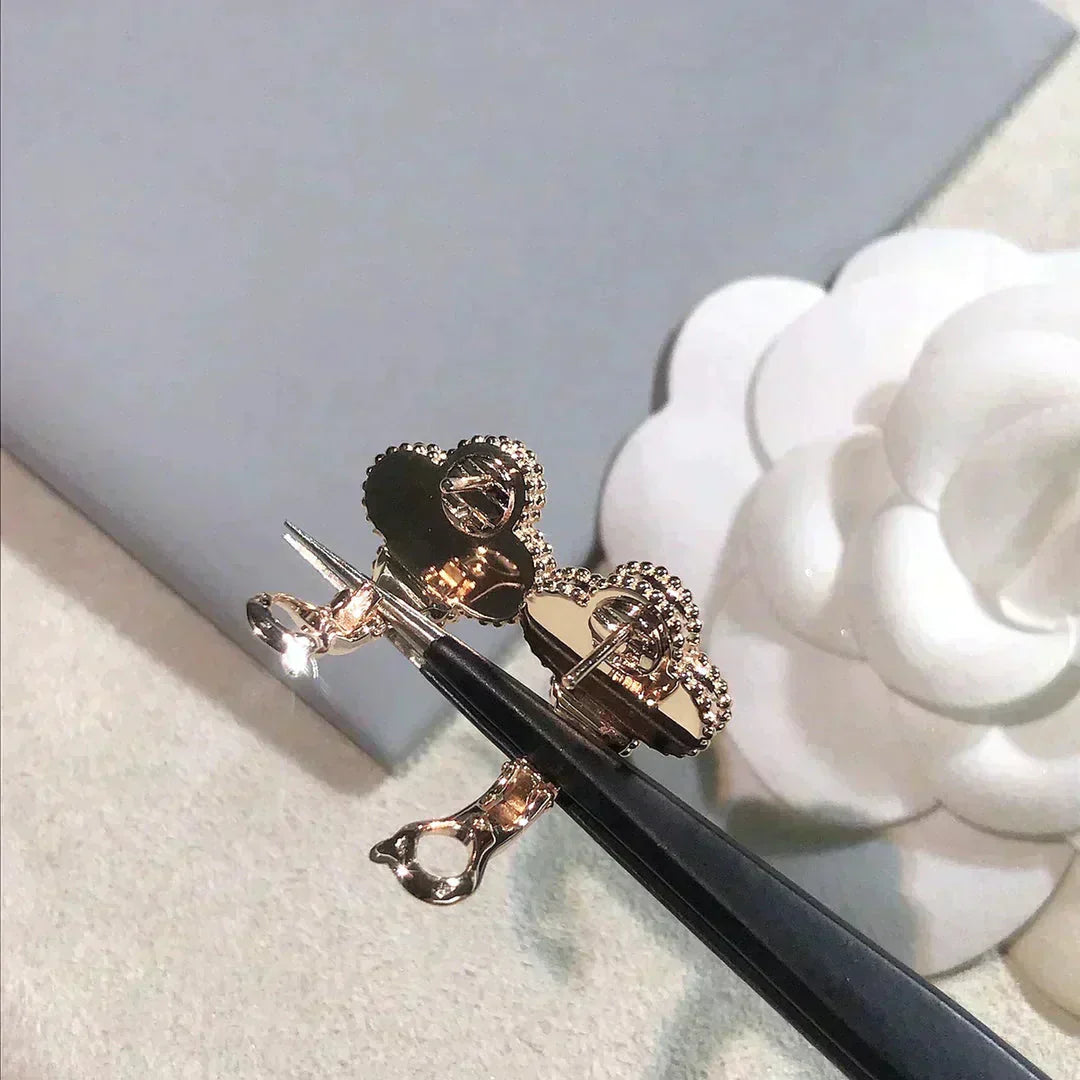 [Pearl Jewelrys]CLOVER MEDIUM 1 MOTIFS  PINK MOP DIAMOND EARRINGS