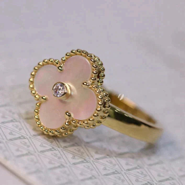[Pearl Jewelrys]CLOVER PINK MOP RING GOLD DIAMOND
