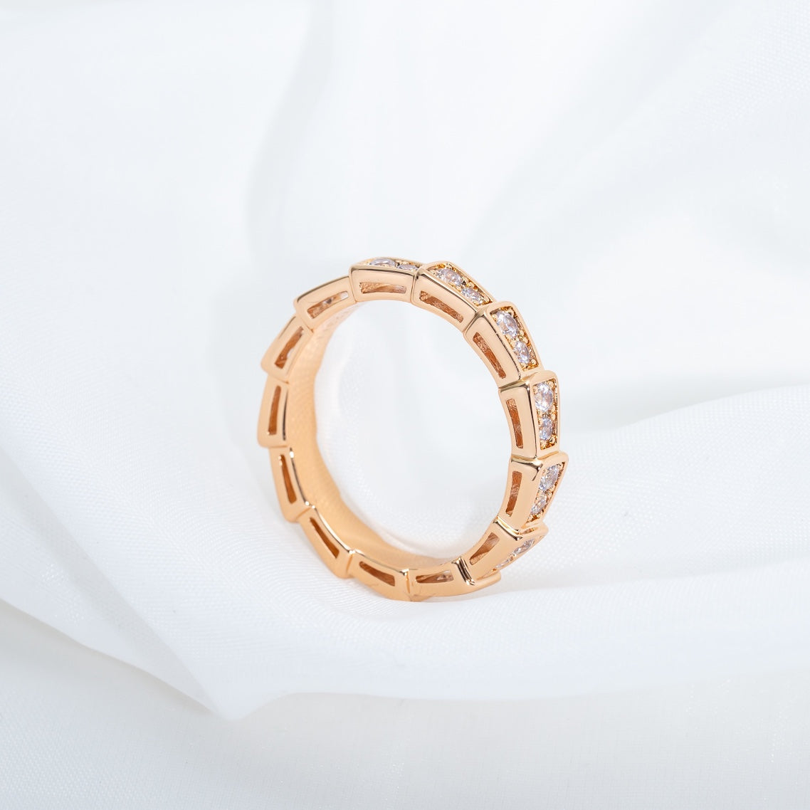 [Pearl Jewelrys]SERPENTI RING PINK GOLD DIAMOND PAVED 3MM