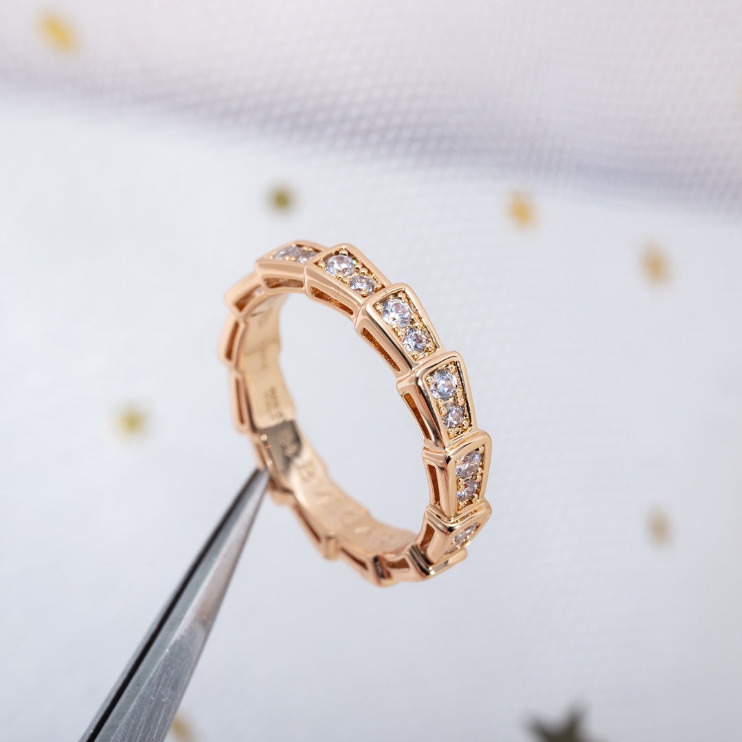 [Pearl Jewelrys]SERPENTI RING PINK GOLD DIAMOND PAVED 3MM