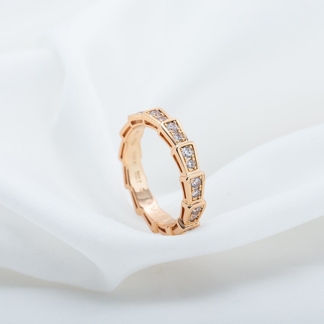 [Pearl Jewelrys]SERPENTI RING PINK GOLD DIAMOND PAVED 3MM