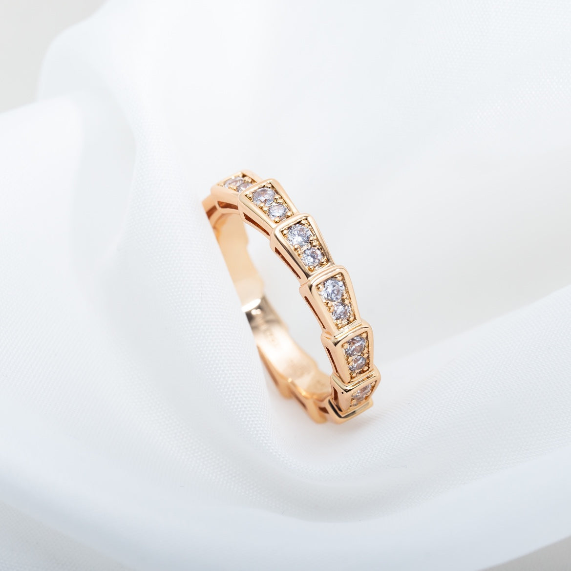 [Pearl Jewelrys]SERPENTI RING PINK GOLD DIAMOND PAVED 3MM