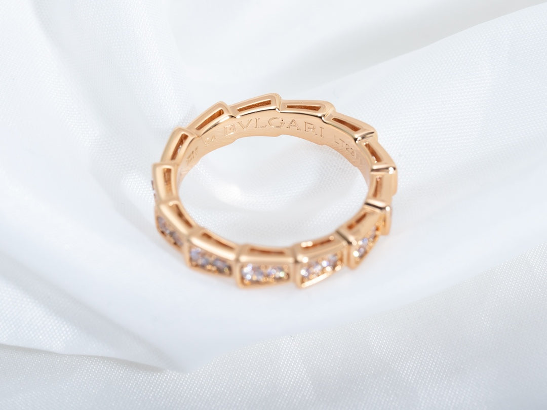 [Pearl Jewelrys]SERPENTI RING PINK GOLD DIAMOND PAVED 3MM