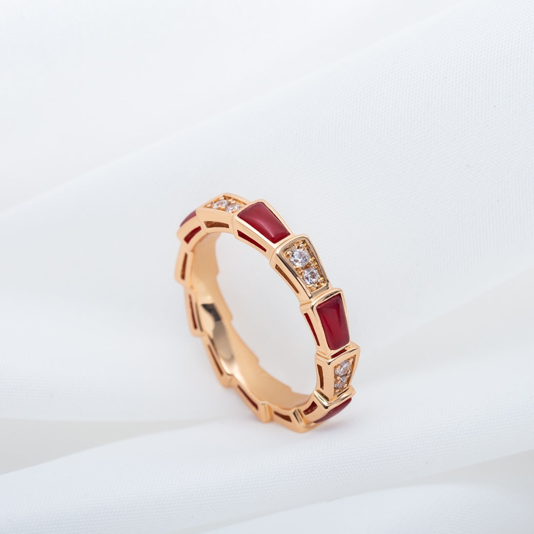 [Pearl Jewelrys]SERPENTI RING PINK GOLD CARNELIAN DIAMOND 3MM