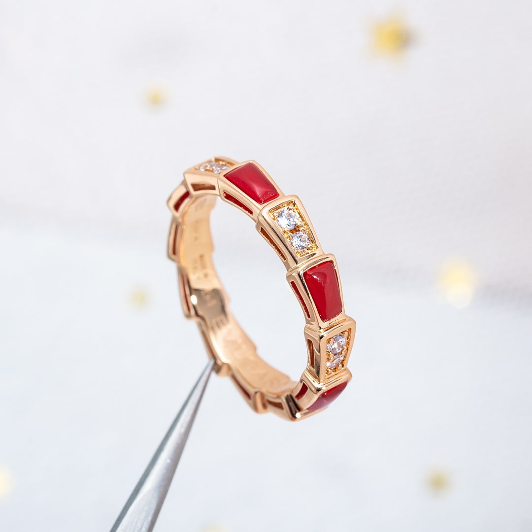 [Pearl Jewelrys]SERPENTI RING PINK GOLD CARNELIAN DIAMOND 3MM