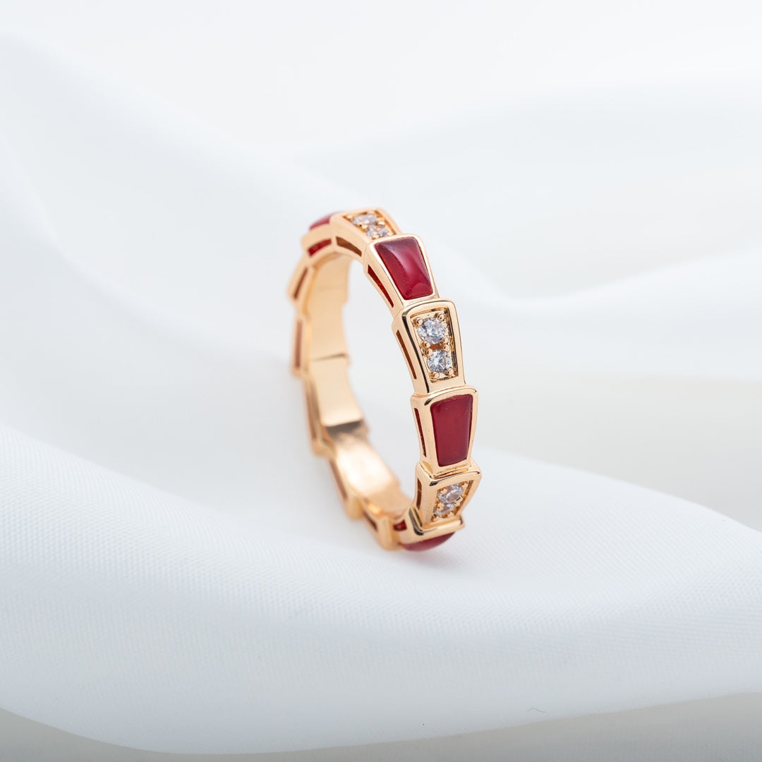 [Pearl Jewelrys]SERPENTI RING PINK GOLD CARNELIAN DIAMOND 3MM