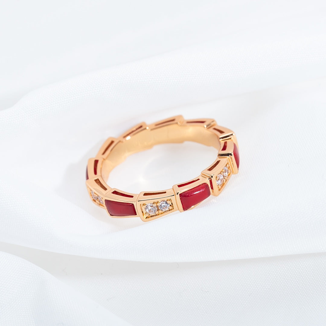 [Pearl Jewelrys]SERPENTI RING PINK GOLD CARNELIAN DIAMOND 3MM