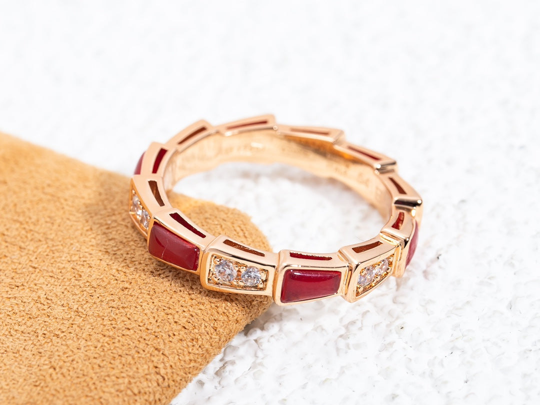 [Pearl Jewelrys]SERPENTI RING PINK GOLD CARNELIAN DIAMOND 3MM